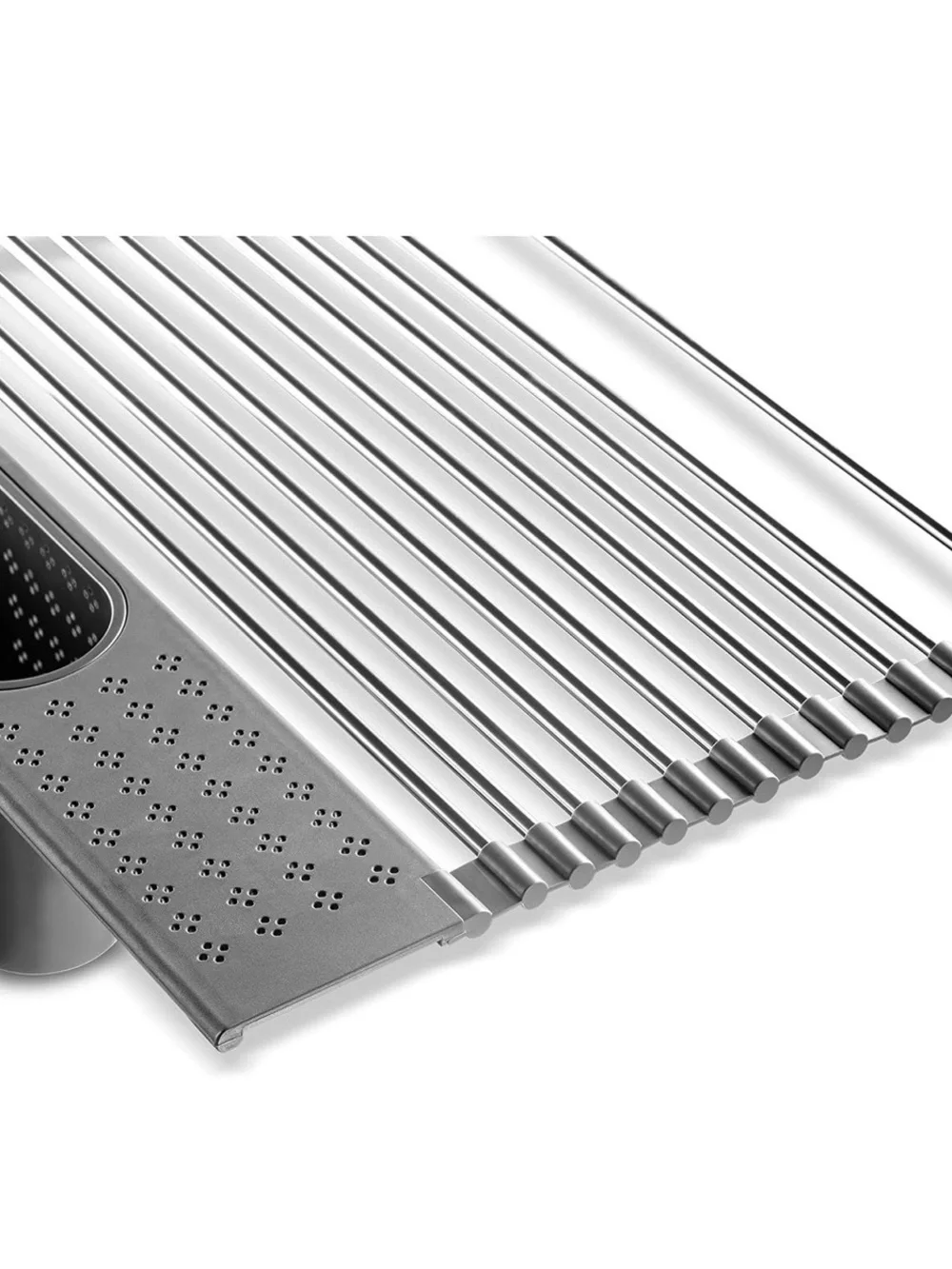 New edge Roll Up Dish Drainer, Over The Sink Foldable Drying Rack with Caddy